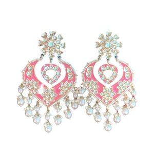 4” Meenakari Pink and Gold Dangle Earrings